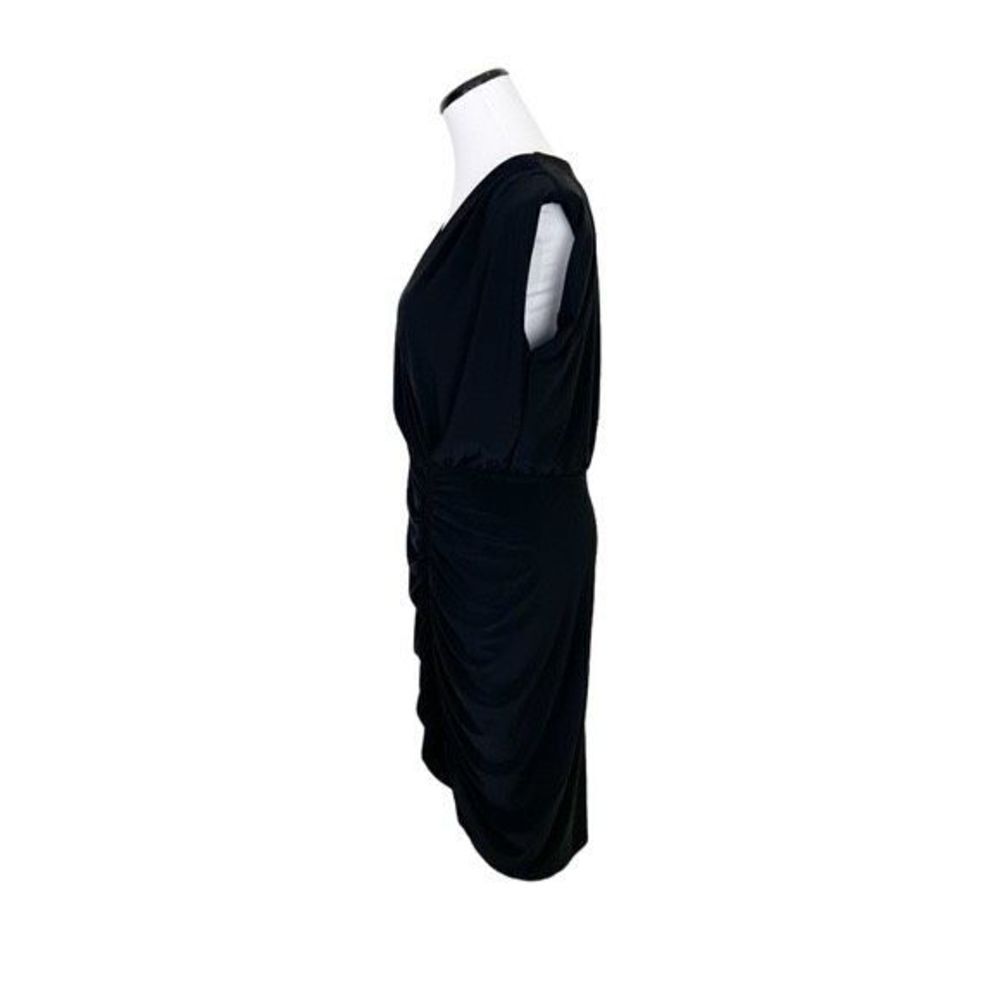 ✨NWT Express Faux Wrap V-Neck Ruched Sheath Black Sz Large Dress✨ - Picture 8 of 12